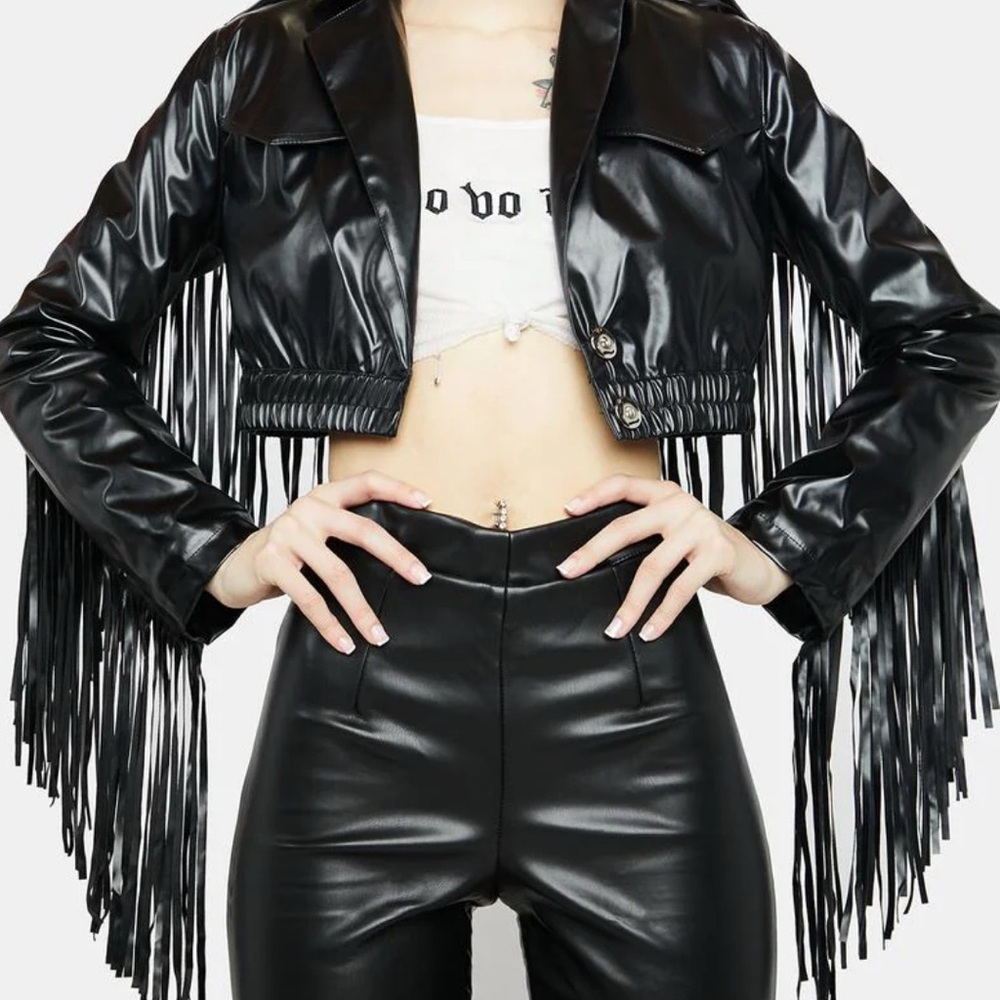 Hot & Delicious Black Leather Fringe Jacket